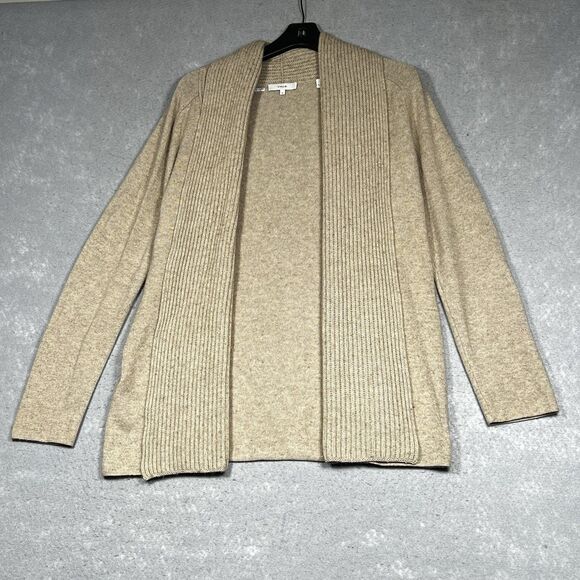 Vince Sweater Womens Medium Beige Wool Cashmere Open Front Cardigan Long Knit - Picture 1 of 10